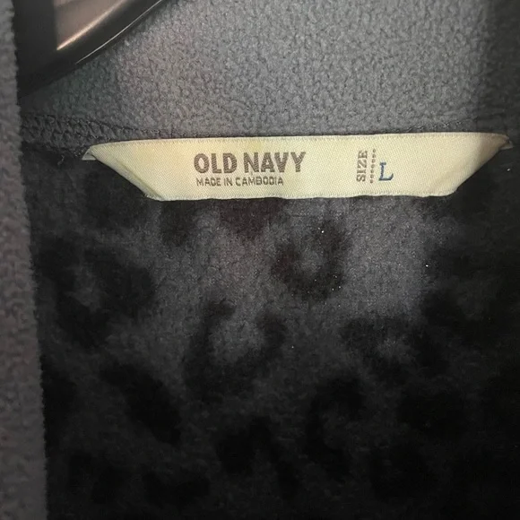 Old Navy grey Leopard Print zipper fleece Jacket ladies size L - Picture 8 of 10